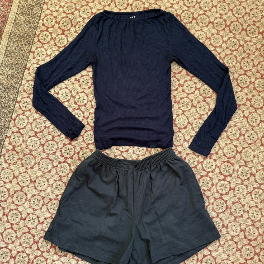 Navy Long Sleeve Top and Shorts Set